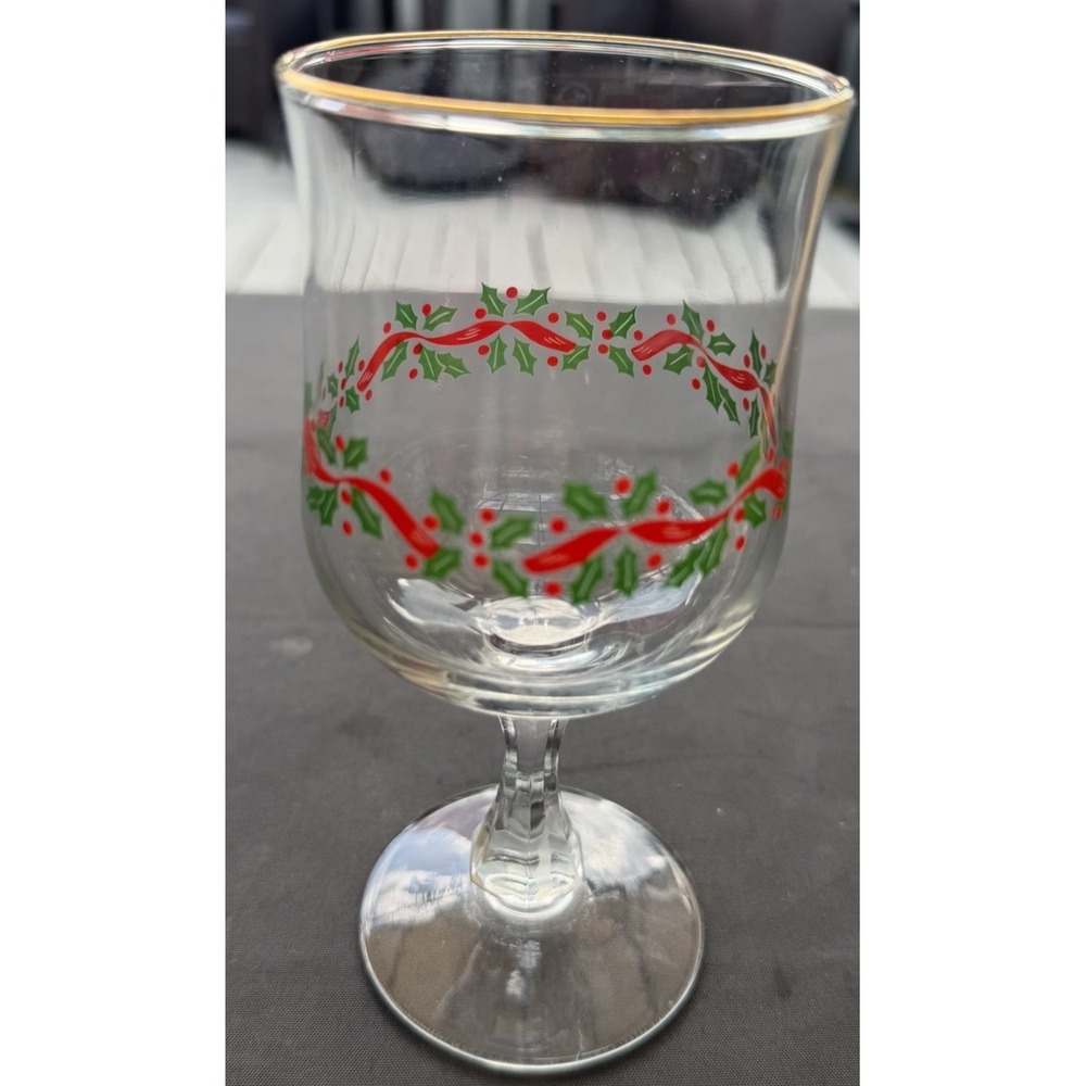 Vintage Arby's Christmas Collection Libbey Glass Holly Berries Ribbon Gold Rim